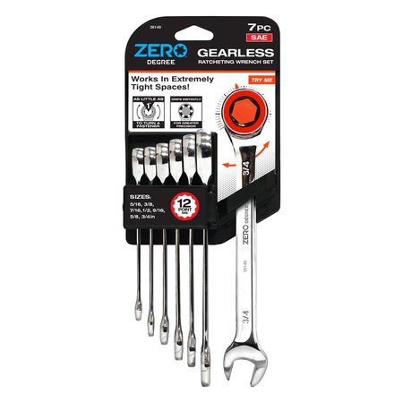 ZERO DEGREE 7 pc Gearless Ratcheting Wrench Set SAE 38140